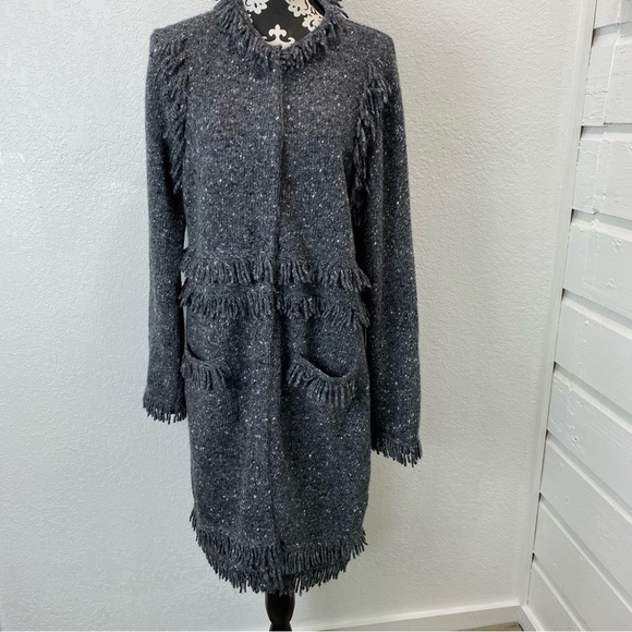 Bruno Manetti Cashmere & Wool Fringe Cardigan Longline Coat - Picture 1 of 16